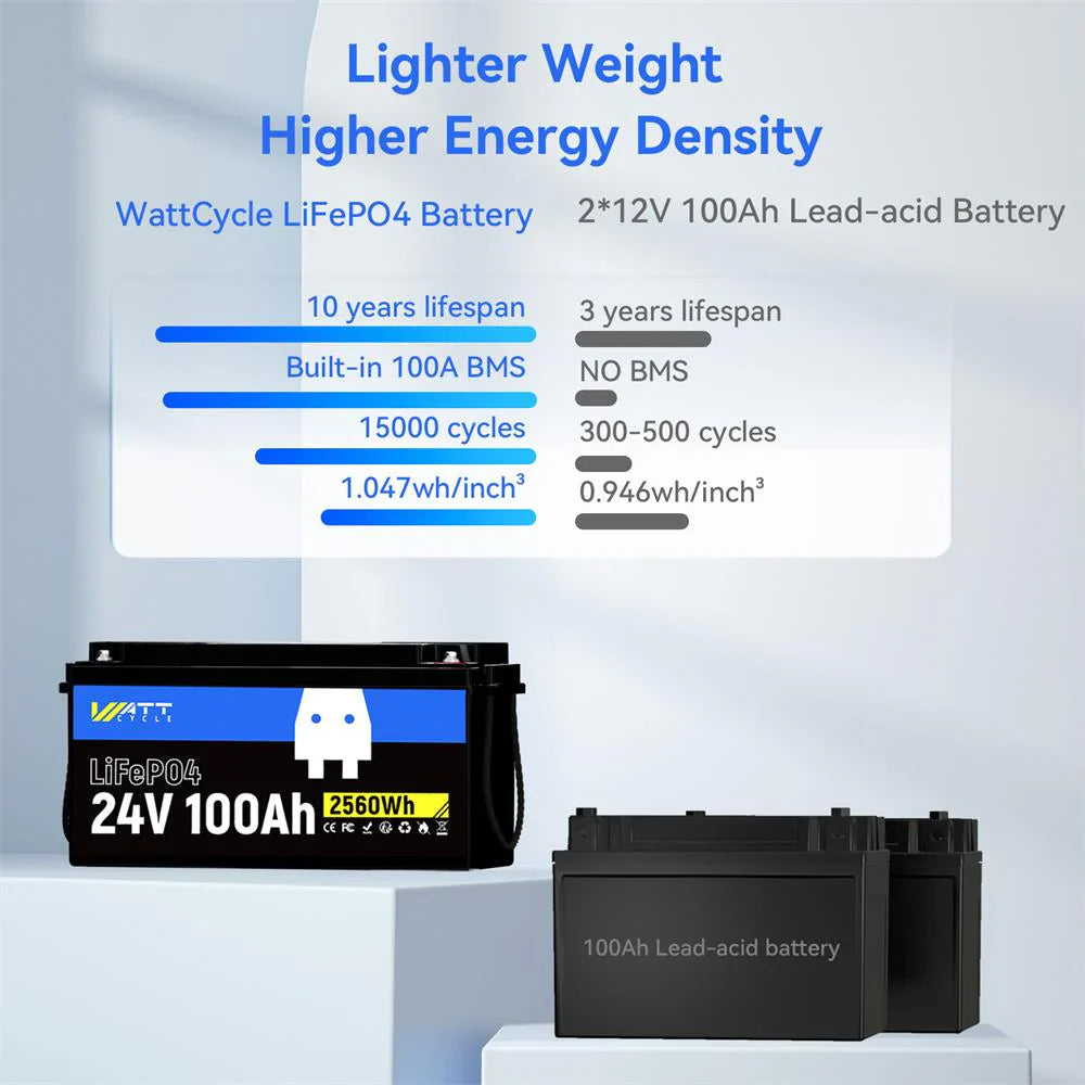 24V 100Ah LiFePO4 Battery | 100A BMS | 2560Wh