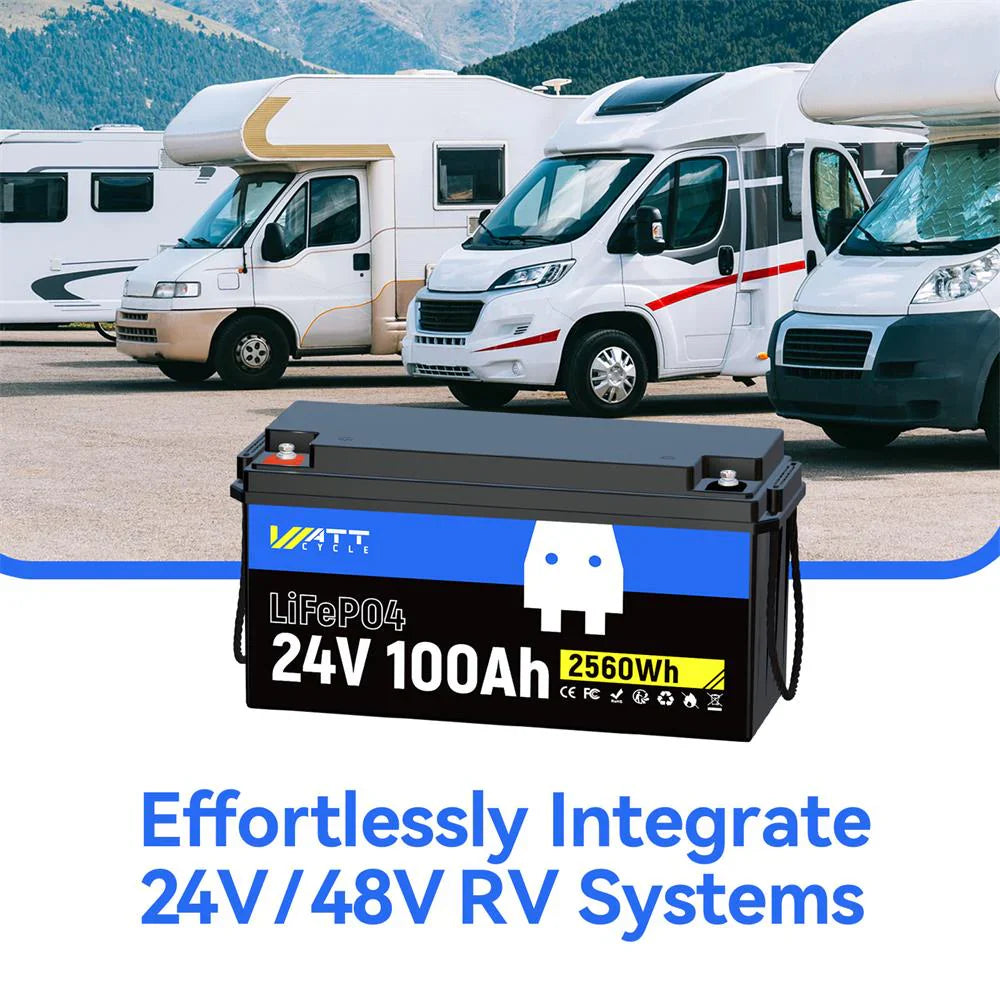 24V 100Ah LiFePO4 Battery | 100A BMS | 2560Wh