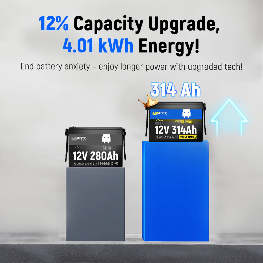 12V 314Ah MINI Bluetooth LiFePO4 Battery | 200A BMS | 4019Wh