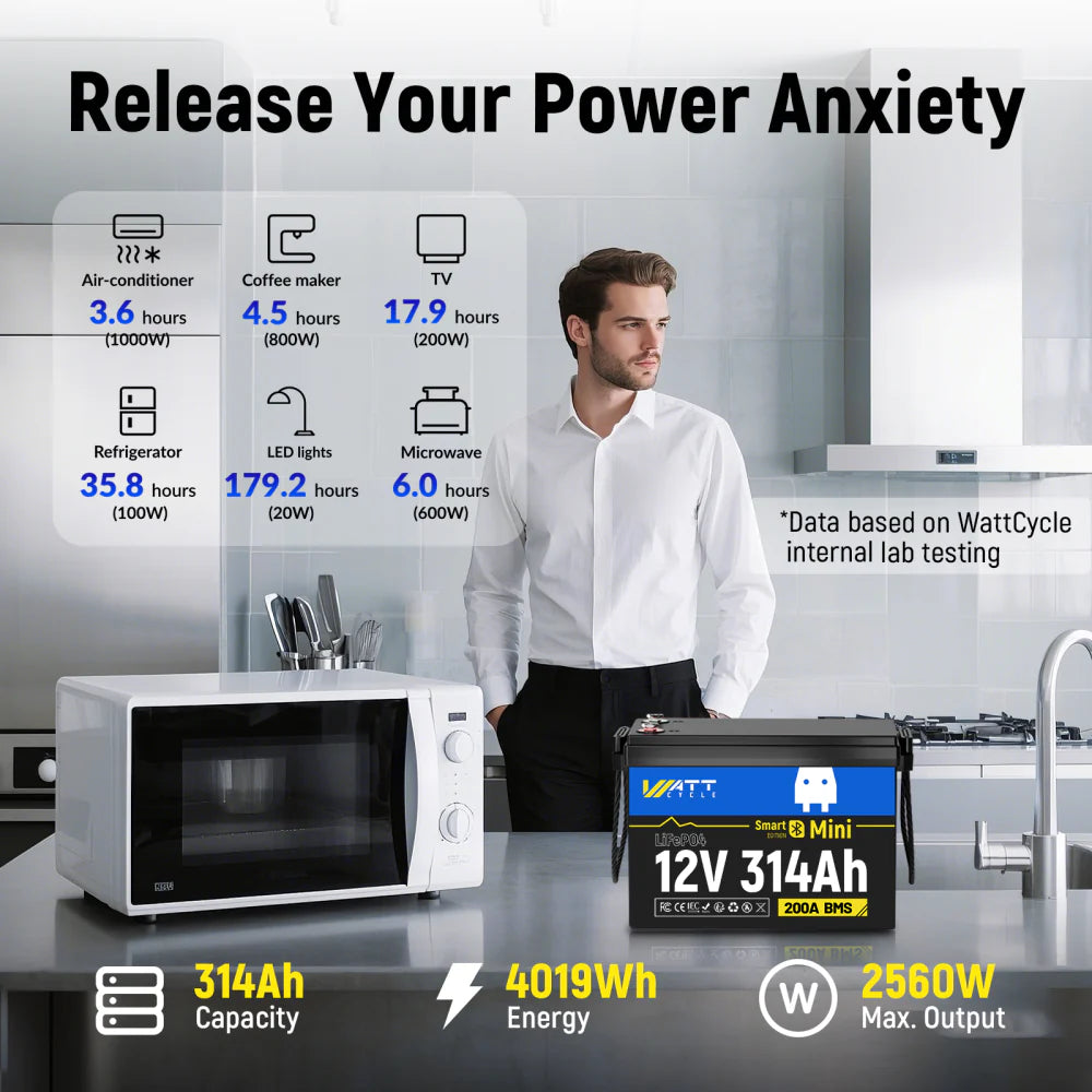 12V 314Ah MINI Bluetooth LiFePO4 Battery | 200A BMS | 4019Wh